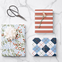 Flores azules de Berries rojas Navidades de franja