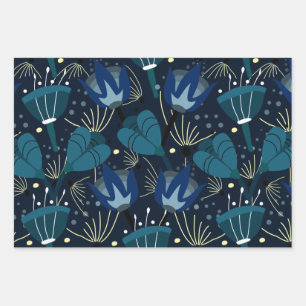 Hoja De Papel De Regalo Flores azules mágicas