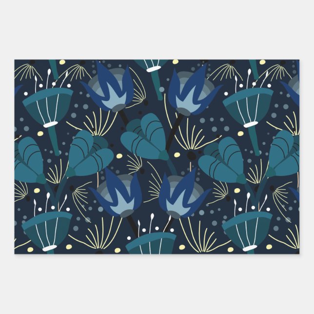 Hoja De Papel De Regalo Flores azules mágicas (Anverso)