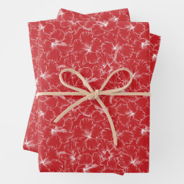 Hoja De Papel De Regalo Flores blancas de hibiscus en rojo