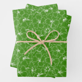 Hoja De Papel De Regalo Flores blancas de hibiscus en verde