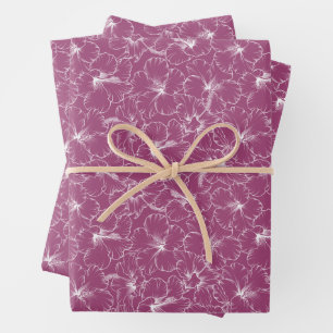 Hoja De Papel De Regalo Flores blancas en frambuesa
