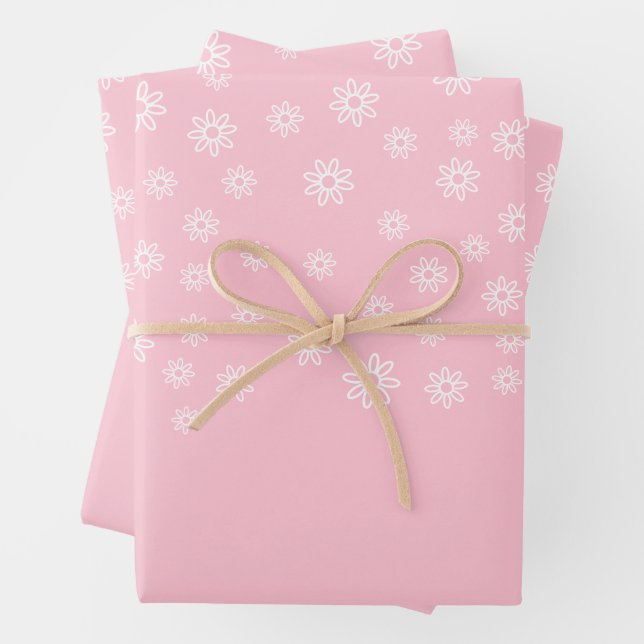Hoja De Papel De Regalo Flores blancas en rosa pastel (In situ)