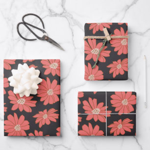 Hoja De Papel De Regalo Flores botánicas bohemias en la marina y el rojo