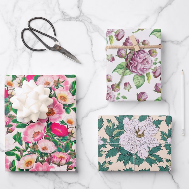 Hoja De Papel De Regalo Flores Camellia y Peony (Anverso)