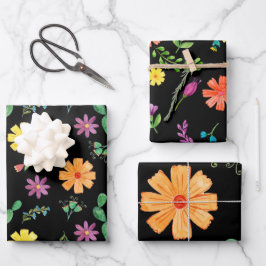 Hoja De Papel De Regalo Flores Coloridas de Fiesta Mexicana al Acuarela