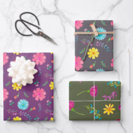 Hoja De Papel De Regalo Flores Coloridas de Fiesta Mexicana con Acuarela