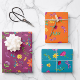 Hoja De Papel De Regalo Flores Coloridas de Fiesta Mexicana en Acuarela
