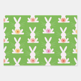 Hoja De Papel De Regalo Flores Coloridas dentro de Conejos Blancos 