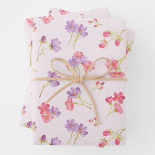 Hoja De Papel De Regalo Flores Cosmos color púrpura rosa