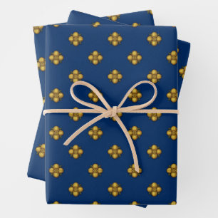 Hoja De Papel De Regalo Flores cruciferas de oro en azul