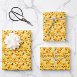 Hoja De Papel De Regalo Flores de acuarela amarillas