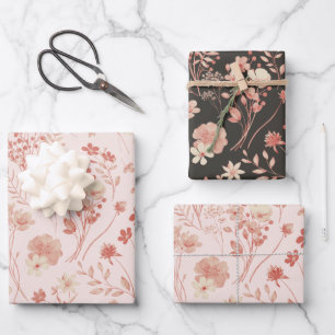 Hoja De Papel De Regalo Flores de acuarela rústica crema de crema dulce pa