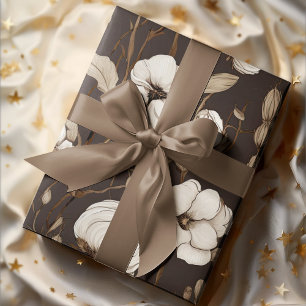 Hoja De Papel De Regalo Flores de algodón elegantes con colores tierra neu