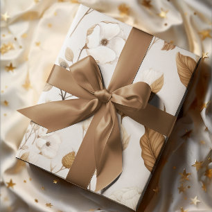 Hoja De Papel De Regalo Flores de algodón limpias Colores de tierra neutro