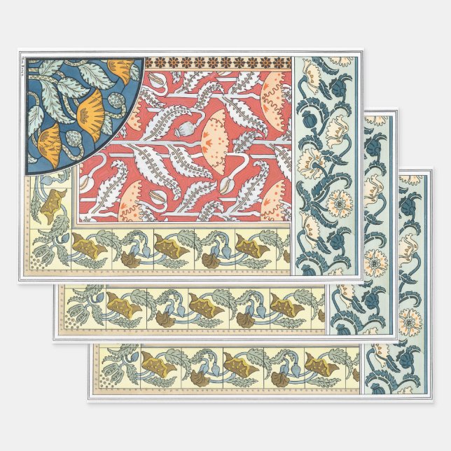 Hoja De Papel De Regalo Flores de amapola Art Nouveau floridas (Set)