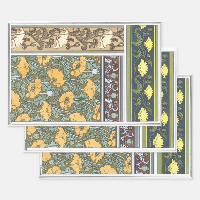 Hoja De Papel De Regalo Flores de amapola Art Nouveau floridas (Set)
