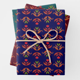Hoja De Papel De Regalo Flores de arte folclórico vintage acogedoras y rus