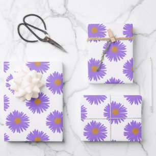 Hoja De Papel De Regalo Flores de Aster Púrpura dibujando a mano acrílico