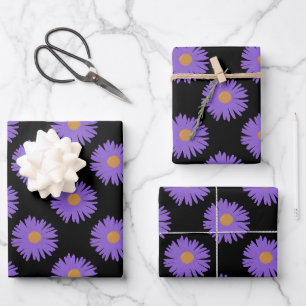 Hoja De Papel De Regalo Flores de Aster púrpura dibujo a mano acrílico