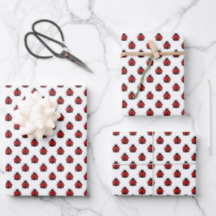 Hoja De Papel De Regalo Flores de baldosas lindas mariquitas niñas
