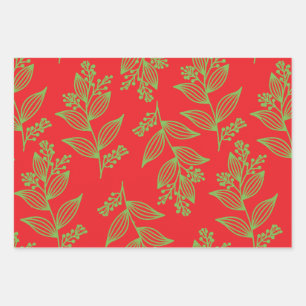 Hoja De Papel De Regalo Flores de Boho Floral de color Blanco Rojo