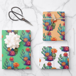 Hoja De Papel De Regalo Flores de cactus en bonito