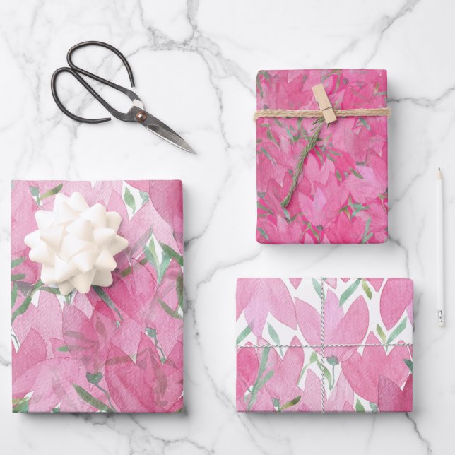 Hoja De Papel De Regalo Flores de campo de croco rosado, acuarela, patrón (Anverso)