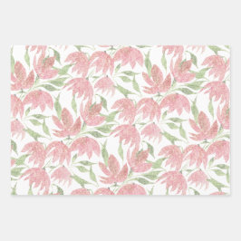 Hoja De Papel De Regalo Flores de Campo Encaje Texturizado Rosa Blanco