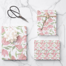 Hoja De Papel De Regalo Flores de Campo Encaje Texturizado Rosa Blanco