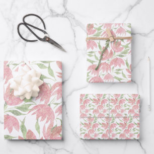 Hoja De Papel De Regalo Flores de Campo Encaje Texturizado Rosa Blanco