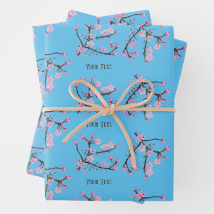 Hoja De Papel De Regalo Flores de cerezo rosa azul cielo personalizado