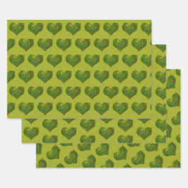 Hoja De Papel De Regalo Flores de césped en forma de corazón mariposa