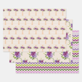 HOJA DE PAPEL DE REGALO FLORES DE COLOR ACUÁTICO PURPLE & LAVENDER EASTER