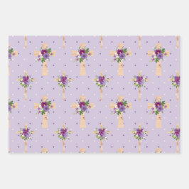 HOJA DE PAPEL DE REGALO FLORES DE COLOR ACUÁTICO PURPLE & LAVENDER EASTER