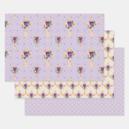 HOJA DE PAPEL DE REGALO FLORES DE COLOR ACUÁTICO PURPLE & LAVENDER EASTER