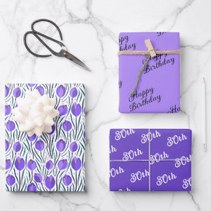 Hoja De Papel De Regalo Flores de color púrpura coordinadas
