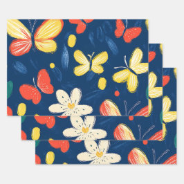 Hoja De Papel De Regalo Flores de crayón y mariposa