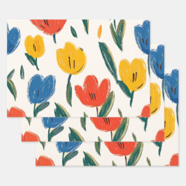 Hoja De Papel De Regalo Flores de crayón y mariposa
