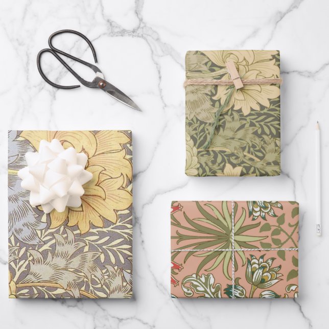 Hoja De Papel De Regalo Flores de crisantemo de William Morris (Anverso)