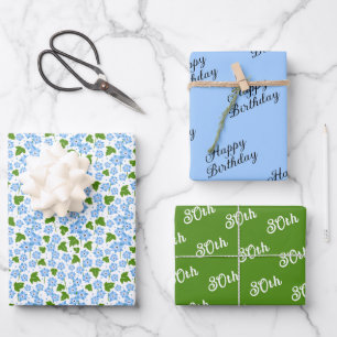 Hoja De Papel De Regalo Flores de delfino azul coordinadas