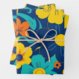 Hoja De Papel De Regalo Flores de estilo retro-flor de estilo dopaminérgic