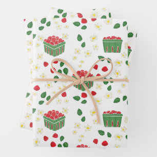Hoja De Papel De Regalo Flores de fresa Campos de fresa Berry primero
