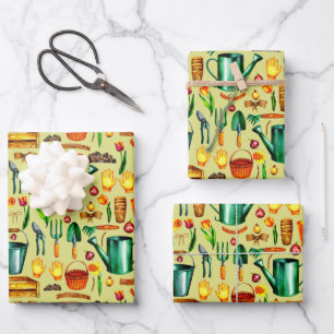 Hoja De Papel De Regalo Flores de herramientas de jardinería rústica