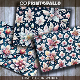 Hoja De Papel De Regalo Flores de invierno sobre fondo negro para desacopl