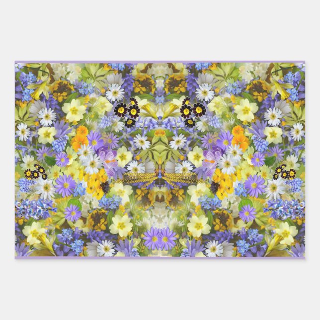 Hoja De Papel De Regalo Flores de jardín de campo morado amarillo (Anverso)