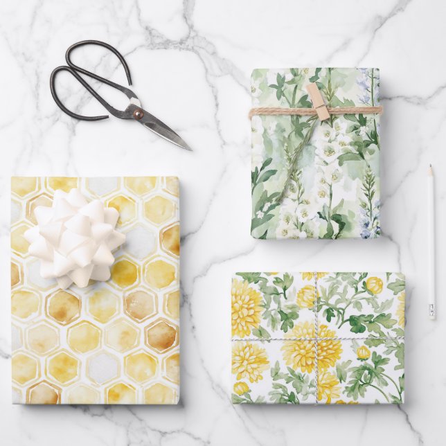 Hoja De Papel De Regalo Flores de Jardín de Miel Navidad  (Anverso)
