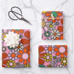 Hoja De Papel De Regalo Flores de jardín retro Groovy Floral de pelo de lo