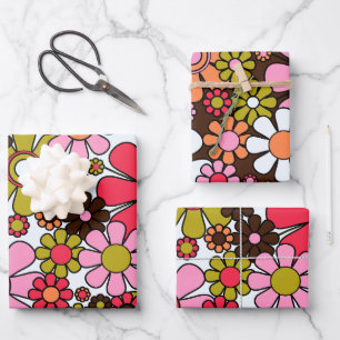 Hoja De Papel De Regalo Flores de jardín retro Groovy patrón floral de los