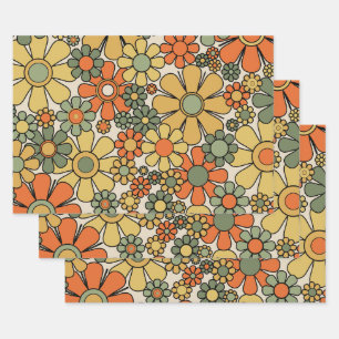 Hoja De Papel De Regalo Flores de jardín retro Groovy patrón floral de los